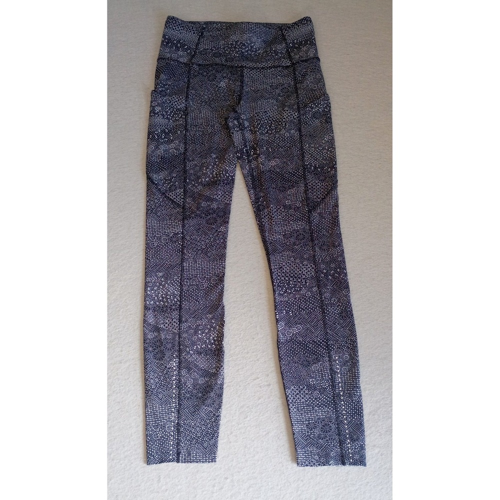 Lululemon Black/White Abstract Leggings Stretch Logo Size 4, Athletic Leggings